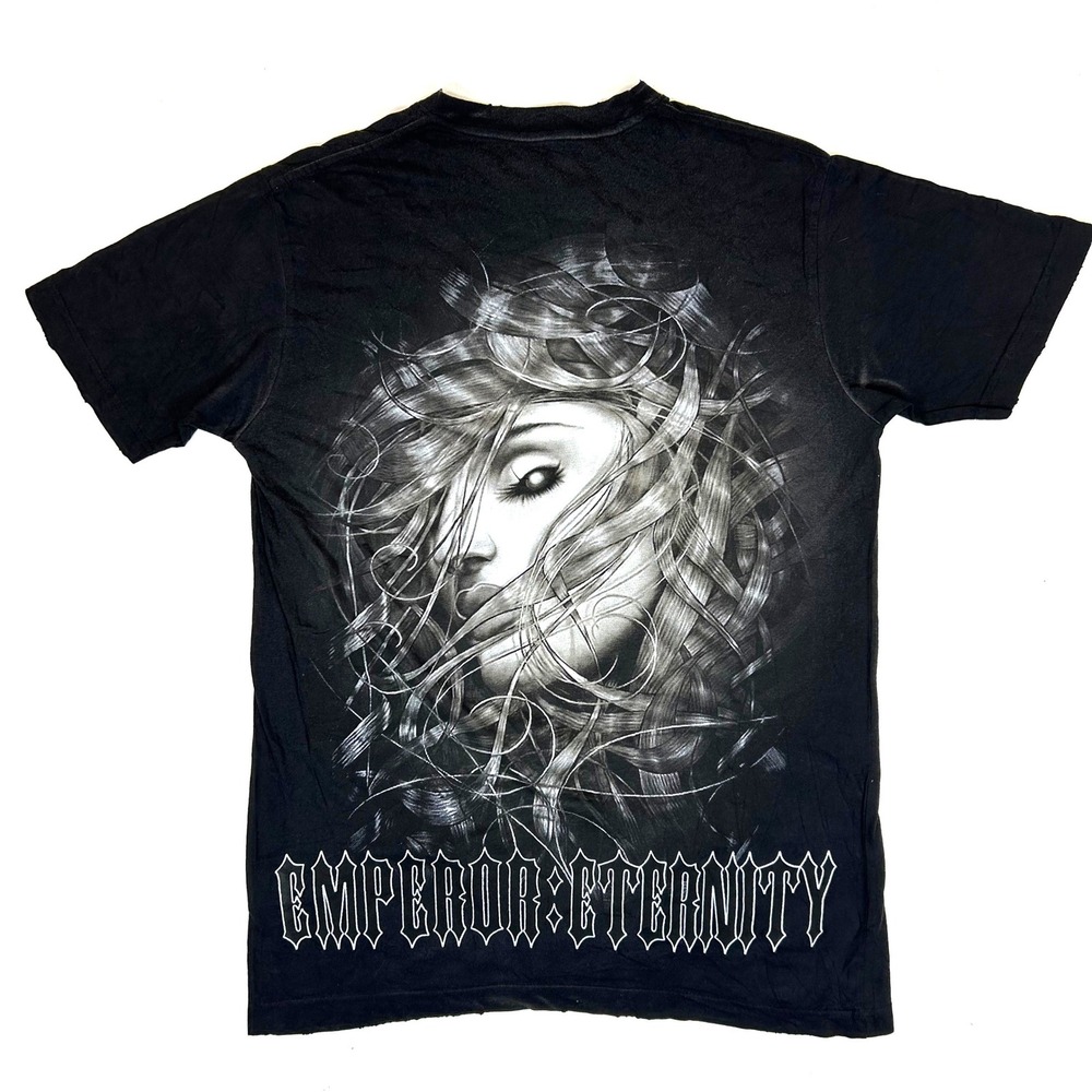 Emperor Eternity Mens Black Graphic T-Shirt Horned Skull Demon Foil Print Medium - Picture 4 of 8